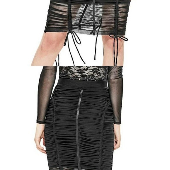 GUESS ruched mesh black pencil skirt - Picture 3 of 3